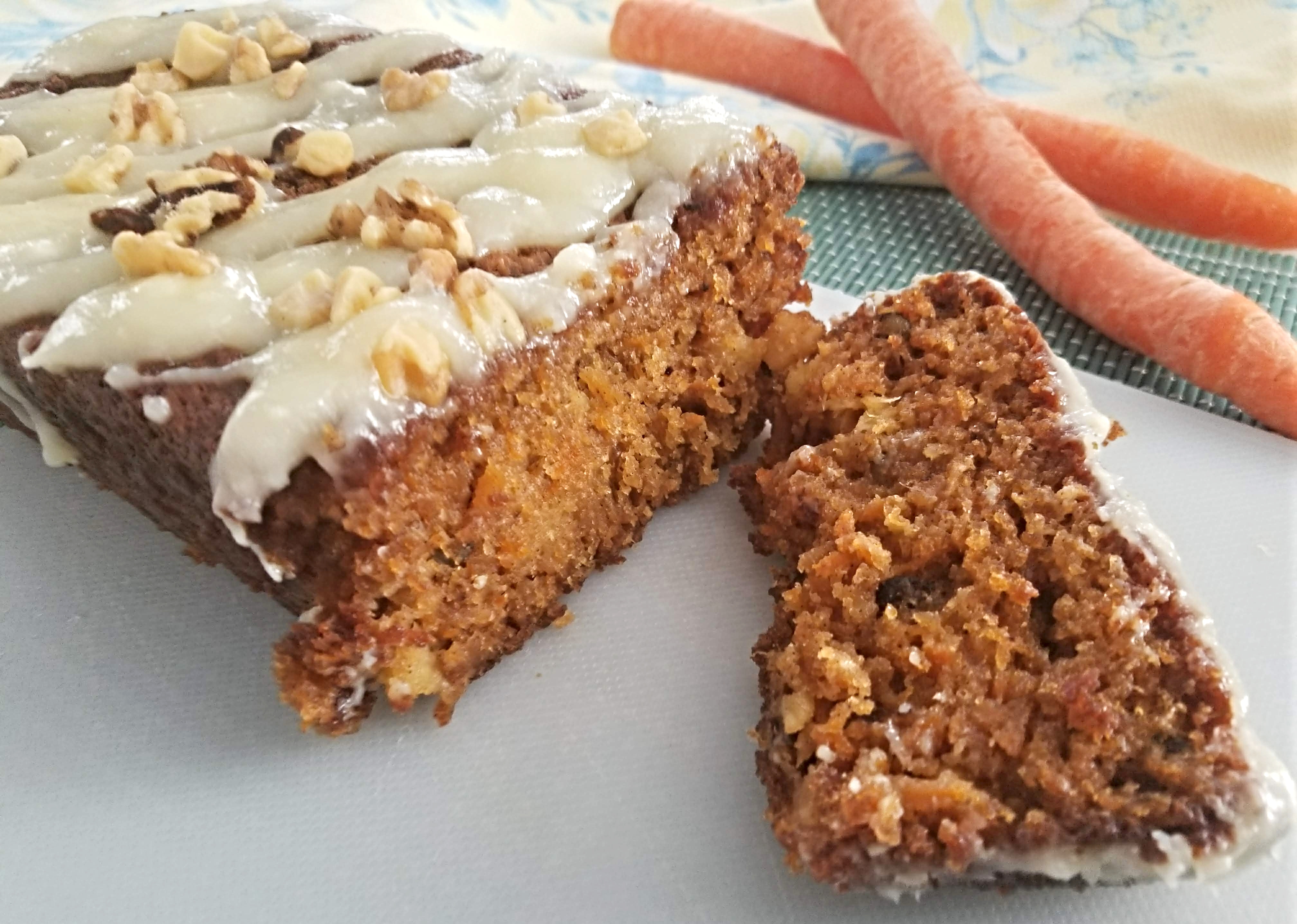 carrot cake bread with a cream cheese glaze feature 
