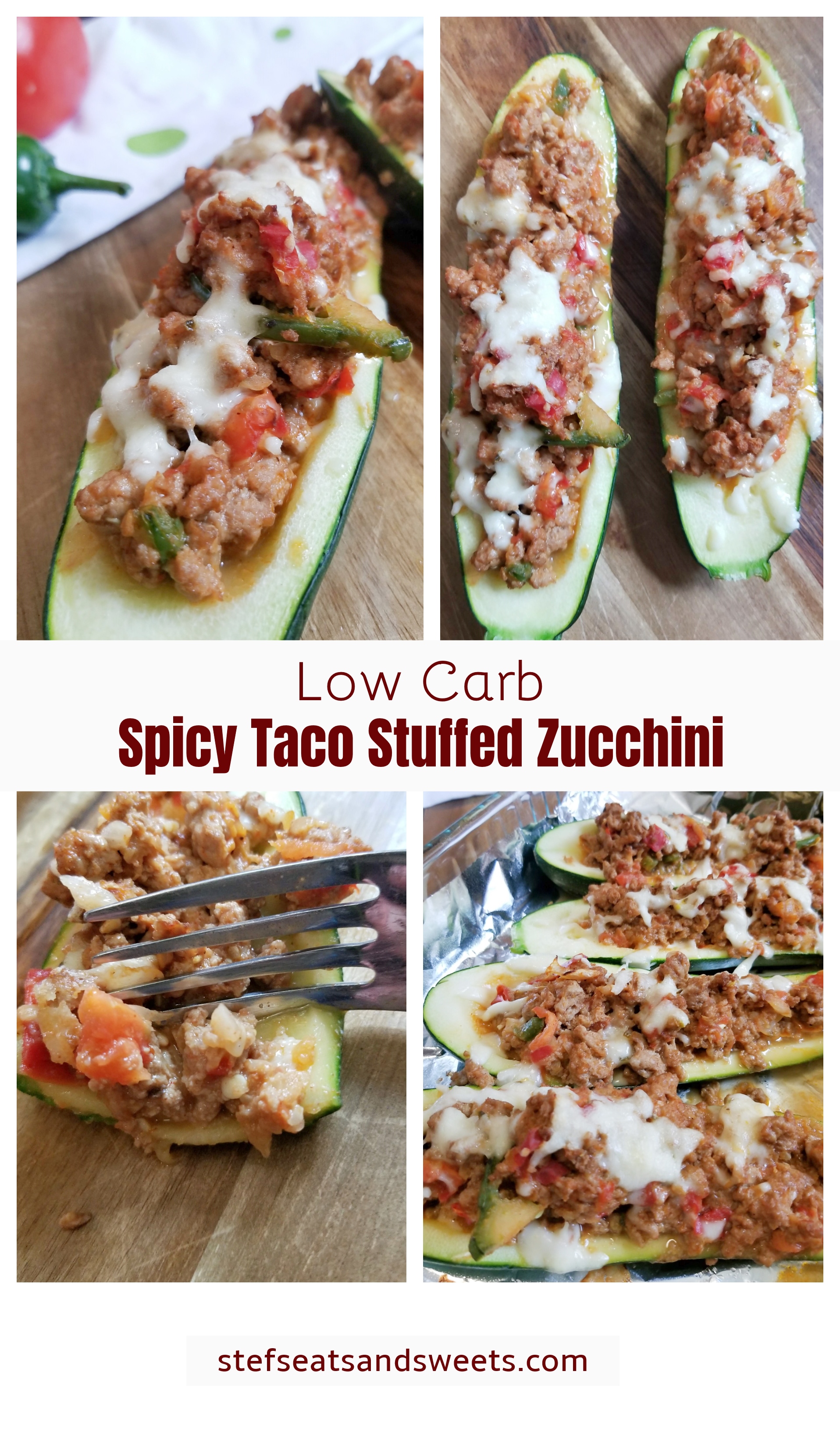 spicy taco stuffed zucchini pinterest collage 